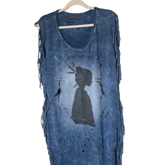 Seven Seventy Limited Edition Indigo Tie Dye Dress with fringed sides. Size L - Picture 4 of 7